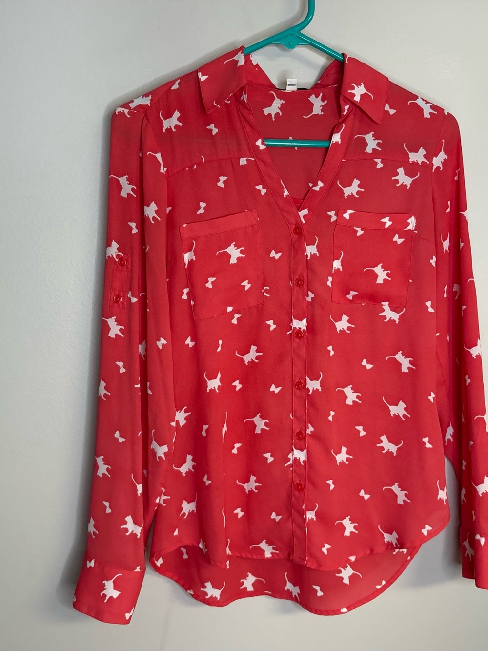 Express Red Cat-Print Button-Down Shirt